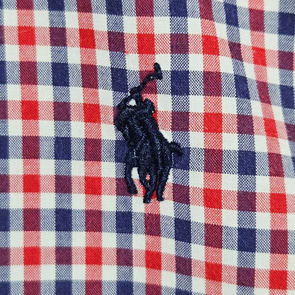 Ralph Lauren Boys Gingham Button Down Shirt Red Blue White‎ Plaid Size XL 18-20